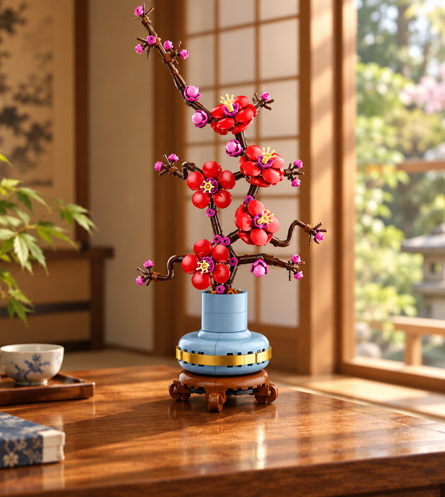 Elegant Botanical Potted Red Winter Blossom Stems