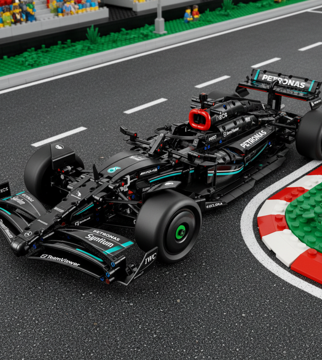 Model of a Formula 1 car with 'Petronas' branding on a transparent background