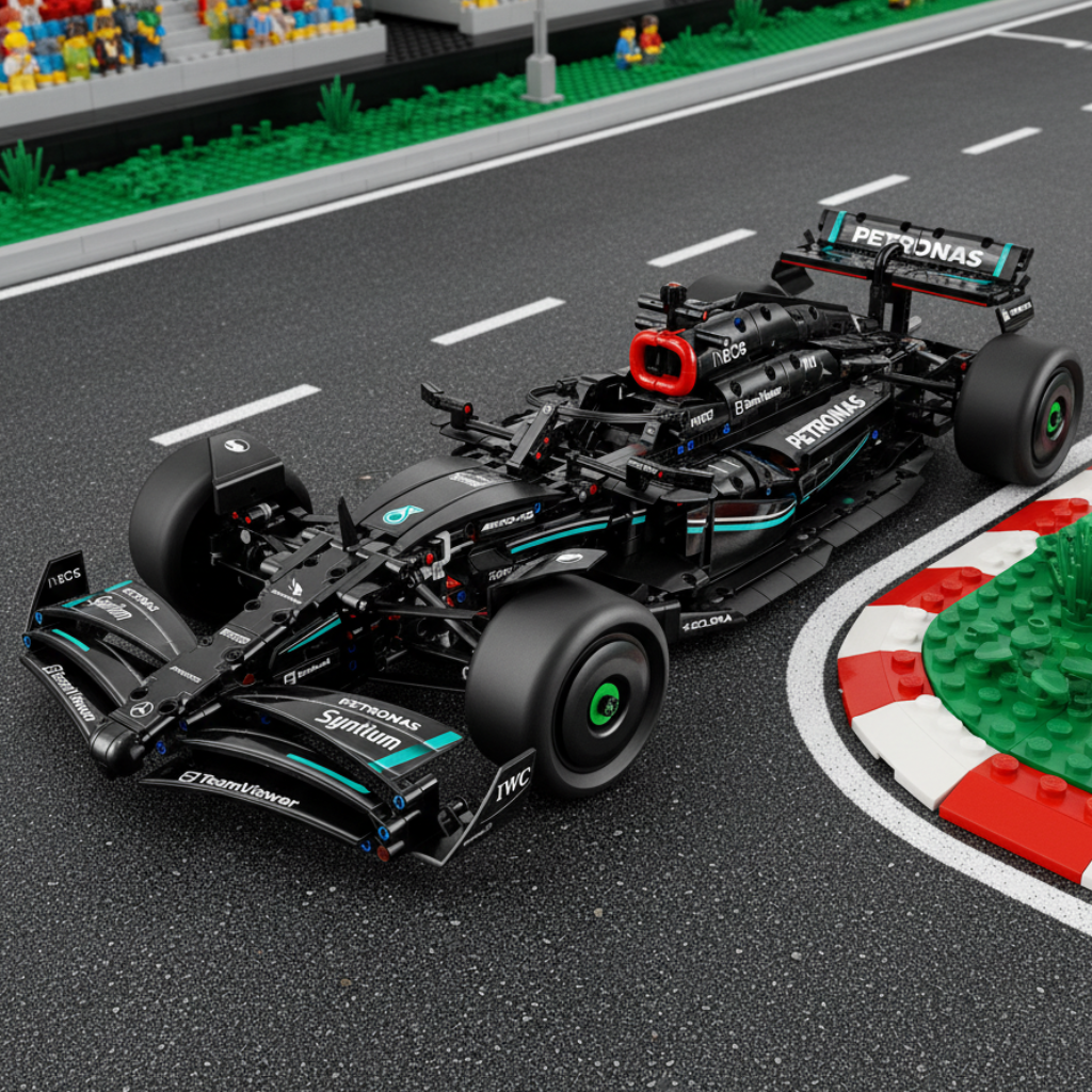 Model of a Formula 1 car with 'Petronas' branding on a transparent background
