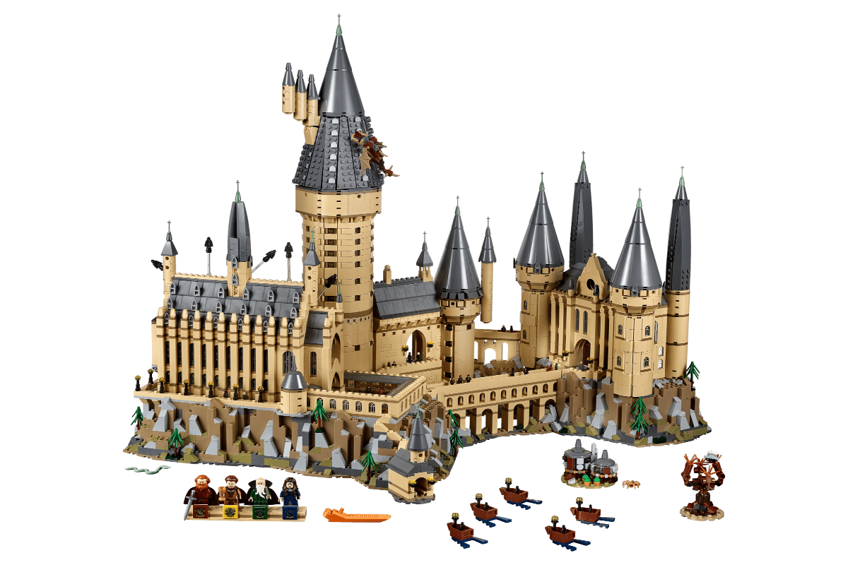 Large-scale model of a castle with detailed architecture on a transparent background