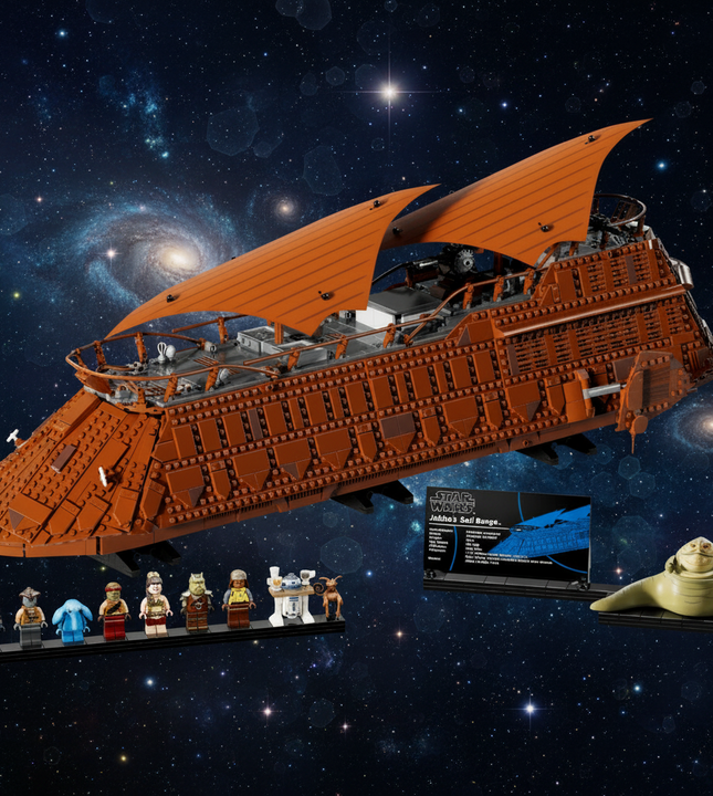 Toy spaceship model with figures and display stand on a transparent background
