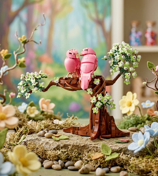 Lifelike Perched Colorful Lovebird Parrots on Branch