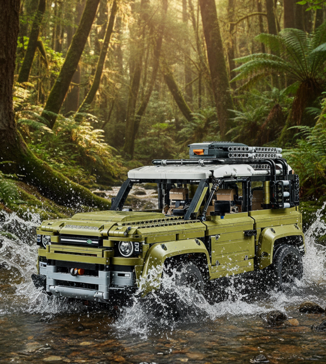 Toy model of a Land Rover Defender on a white background