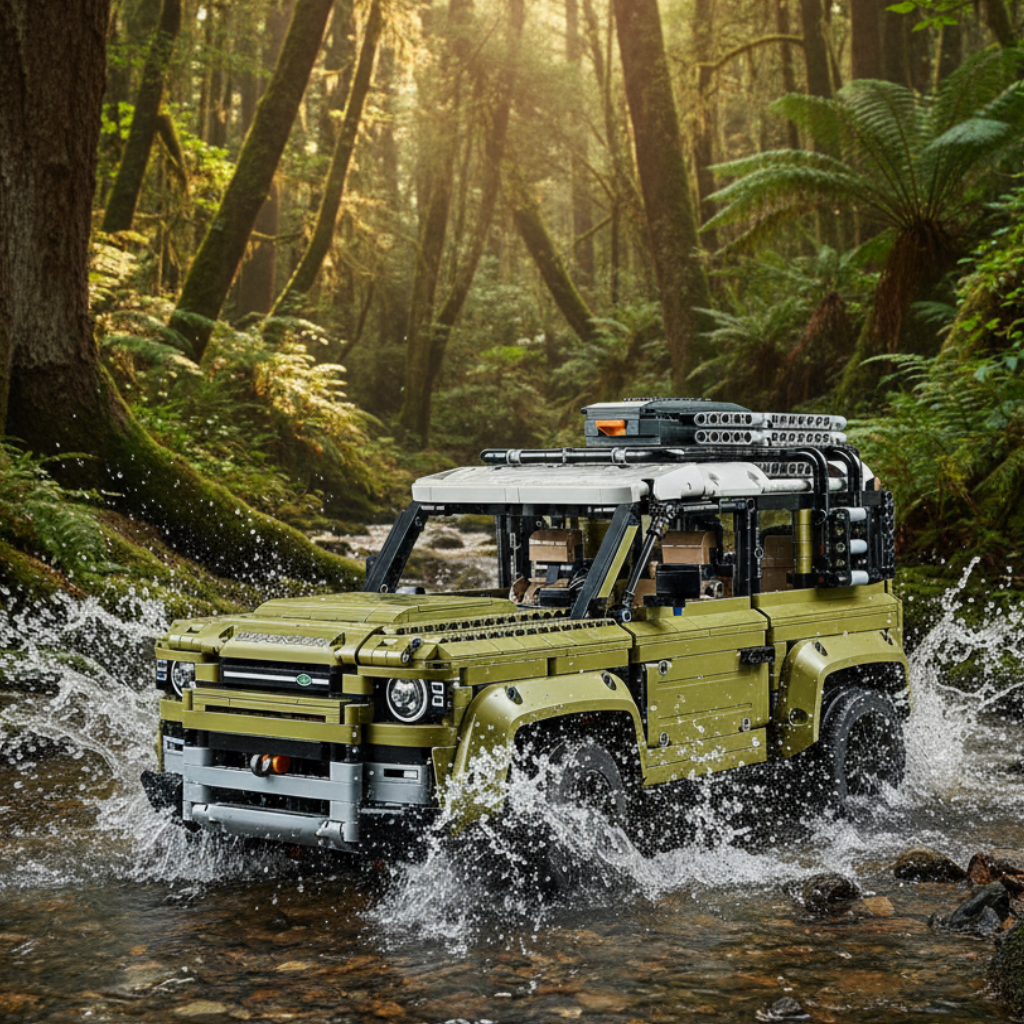 Toy model of a Land Rover Defender on a white background