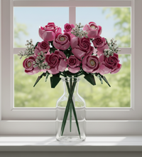 Bouquet of pink and white flowers on a green background