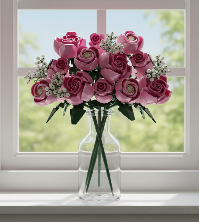 Bouquet of pink and white flowers on a green background