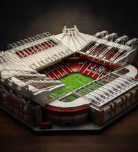 Model of a stadium with a green field on a dark background