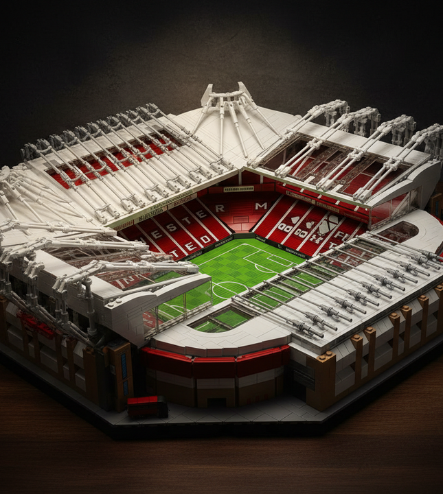 Model of a stadium with a green field on a dark background